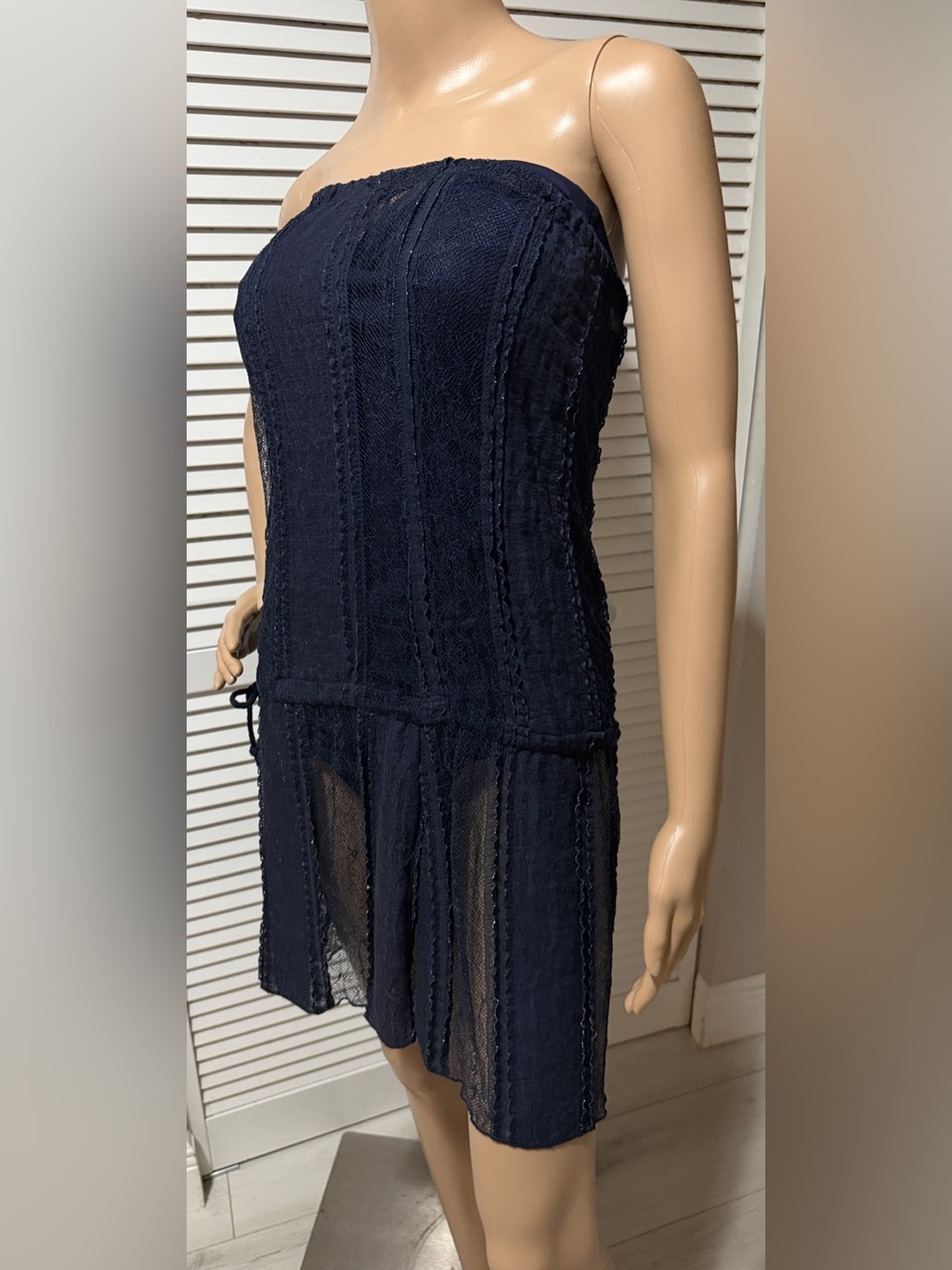 Letarte Navy Sheer Strapless Resort Cover Up Dress M Luxury Swimwear